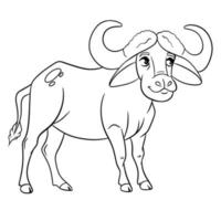 Animal character funny buffalo in line style. Children's illustration. vector