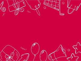 super venta, fondo de viernes negro, con elementos de doodle sobre un fondo rojo y espacio vacío para texto. ilustración vectorial dibujada a mano. plantilla de banner de compras vector