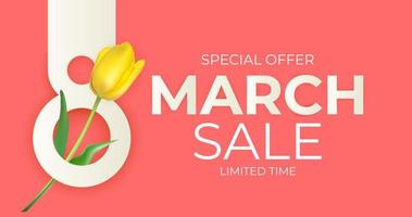 8 March sale banner Background Design. Template for advertising, web, social media and fashion ads. Poster, flyer, greeting card, header for website Vector Illustration. EPS10