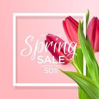 Spring Sale Template Background with realistic Tulip Flower. Vector Illustration