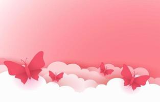 nice pink background with clouds and butterflies