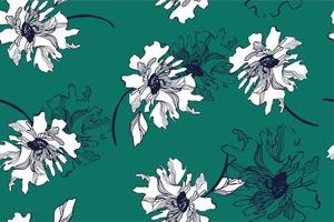 Illustration rose seamless pattern on green background.Designed for fabric and wallpaper.Hand drawn floral pattern illustration.Blooming flower painting for summer. Botany background.Abstract pattern. vector