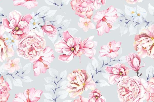 Seamless pattern of magnolia drawn with watercolor.For the design of the wallpaper or fabric, vintage style.Blooming flower painting for summer.Botany background.