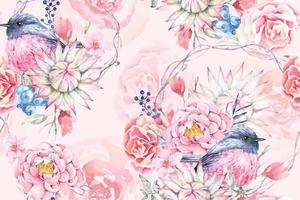 Seamless pattern of Blooming flowers with watercolor 21