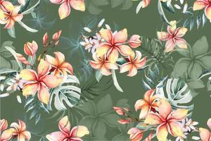 Seamless pattern of plumeria painted in watercolor.Designed for fabric luxurious and wallpaper, vintage style.Hand drawn botanical floral. vector