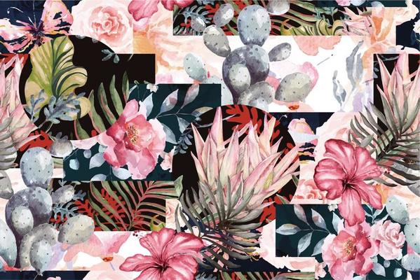 Seamless pattern of rose and blooming flowers painted in watercolor on abstract background.Designed for fabric luxurious and wallpaper, vintage style.Hand drawn botanical floral pattern illustration.