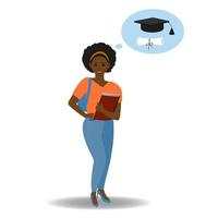 An African student is thinking about going to university. Vector flat Illustration