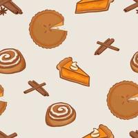 Seamless pattern with hand drawn autumn pastry elements vector