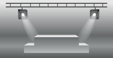 Realistic white podium pedestal in dark studio - Vector