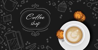 Coffee break, stylish coffee dark background - Vector photo