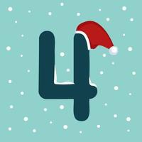Number four with snow and red Santa Claus hat vector