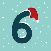 Number six with snow and red Santa Claus hat vector