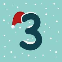 Number three with snow and red Santa Claus hat vector