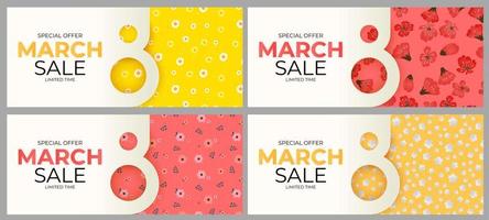8 March sale banner Background Design. Template for advertising, web, social media and fashion ads. Poster, flyer, greeting card, header for website Vector Illustration. EPS10