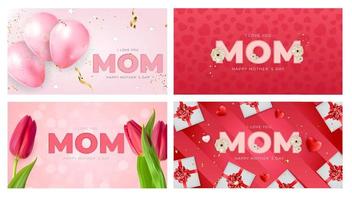 I love you mom. Happy Mother Day background greeting card collection set. Vector Illustration