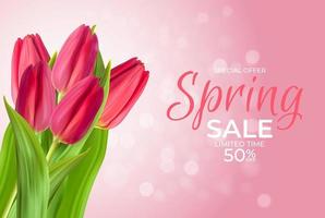 Spring Sale Template Background with realistic Tulip Flower. Vector Illustration
