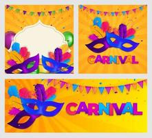 Conjunto de fondo de carnaval.Máscara tradicional con plumas y confeti para fesival, mascarada, desfile.Plantilla para invitación de diseño, volante, cartel, pancartas. ilustración vectorial eps10 vector