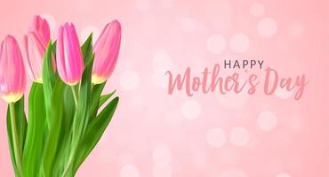 Happy Mothers Day Background with Realistic Tulip flowers. Vector Illustration