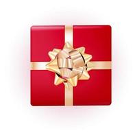 Gift Box with Golden Bow and Ribbon. Vector Illustration EPS10
