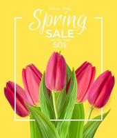 Spring Sale Template Background with realistic Tulip Flower. Vector Illustration