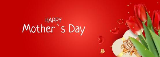 Happy Mother s Day Card with Realistic Tulip Flowers. vector