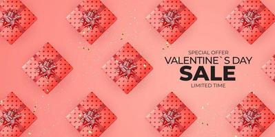 Diseño de fondo de banner de venta de día de San Valentín. plantilla para publicidad, web, redes sociales y anuncios de moda. cartel horizontal, folleto, tarjeta de felicitación, encabezado para el sitio web ilustración vectorial eps10 vector