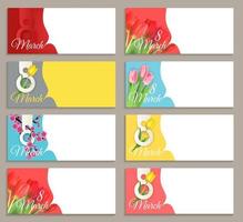 8 March sale banner with tulip Background Design. Template for advertising, web, social media and fashion ads. Poster, flyer, greeting card, header for website Copy space vector illustration EPS10