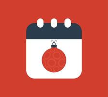 Merry Christmas and happy new year calendar illustration. Simple calendar icon with christmas ball in flat style. Vector illustration