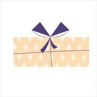 Festive gift, box with a retro-style bow is isolated on white background. Vector illustration in flat design in a modern mid-century style.