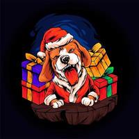 beagle dog christmas illustration vector