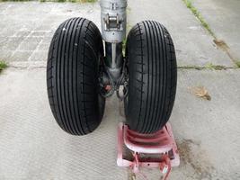 Aviation chassis of an airplane and a helicopter at the airport photo