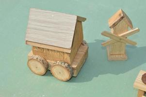 Items on wooden cart mockup photo