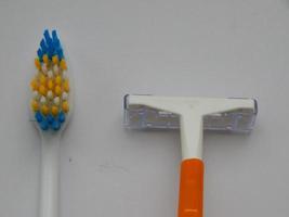 Personal care items on a white background photo