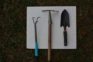 Items on a white background on the grass photo