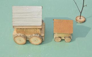 Items on wooden cart mockup photo