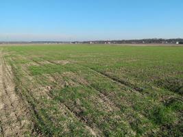 Tractor plowed field and arable land photo