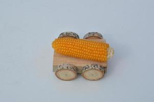 Items on wooden cart mockup photo