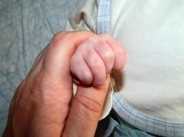 la mano de un niño y un adulto foto