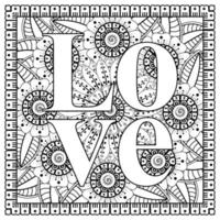 love words with mehndi flowers for coloring book page doodle ornament vector