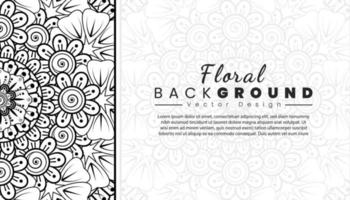 fondo con flores mehndi. líneas negras sobre fondo blanco. banner o plantilla de tarjeta vector