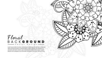 Background with mehndi flowers. Black lines on white background. Banner or card template vector