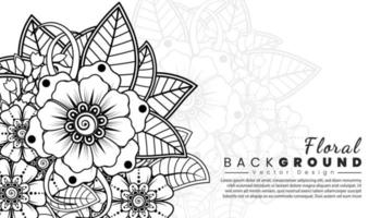 Background with mehndi flowers. Black lines on white background. Banner or card template vector