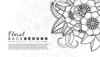 Background with mehndi flowers. Black lines on white background. Banner or card template vector