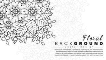 Background with mehndi flowers. Black lines on white background. Banner or card template vector