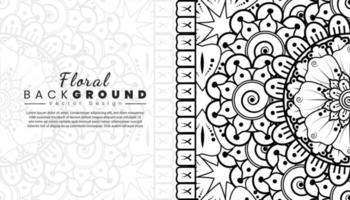 Background with mehndi flowers. Black lines on white background. Banner or card template vector