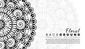 Background with mehndi flowers. Black lines on white background. Banner or card template vector