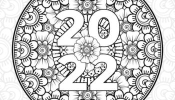 fondo con flores mehndi. líneas negras sobre fondo blanco. banner o plantilla de tarjeta vector