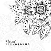 fondo con flores mehndi. líneas negras sobre fondo blanco. banner o plantilla de tarjeta vector