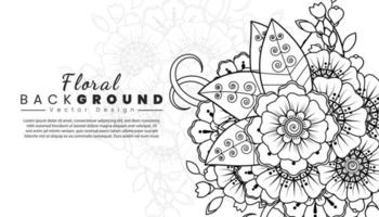 Background with mehndi flowers. Black lines on white background. Banner or card template vector