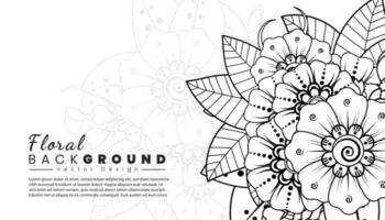 Background with mehndi flowers. Black lines on white background. Banner or card template vector